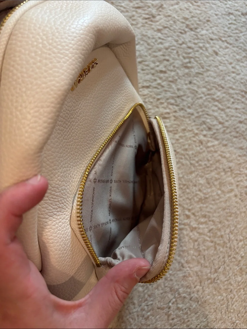 Michael Kors Cream Pebbled Leather Mini Backpack with Gold Logo
